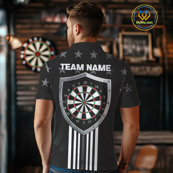 Custom Black And White US Flag Patriotic Dart Polo Shirt For Men, American Dart Shirt NYN0488