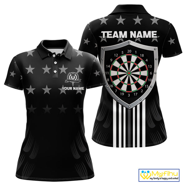 Custom Black And White US Flag Patriotic Dart Polo Shirt For Women, American Dart Shirt NYN0488
