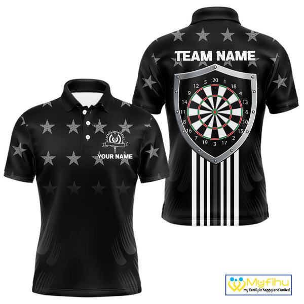 Custom Black And White US Flag Patriotic Dart Polo Shirt For Men, American Dart Shirt NYN0488