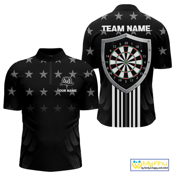 Custom Black And White US Flag Patriotic Dart Quarter-Zip Shirt For Men, American Dart Shirt NYN0488