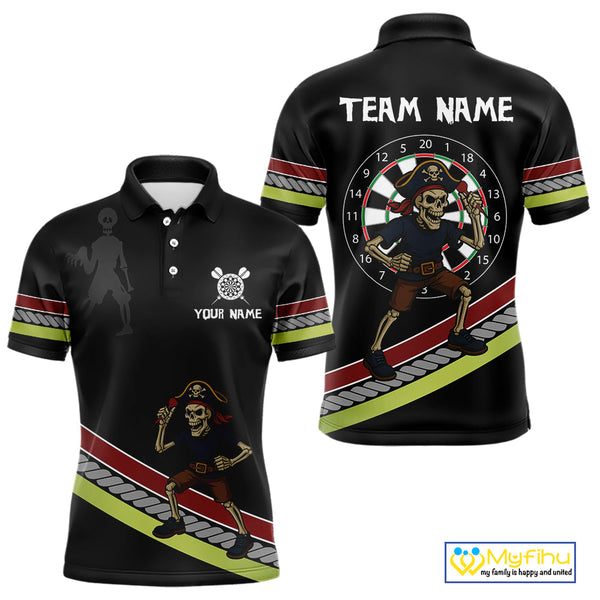 Custom Funny Pirate Skull Dart Polo Shirts For Men, Dart Team Tournament Shirt NYN0252