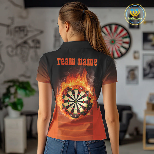 Custom Fire Flame Dartboard Phoenix Dart Team Women Polo Shirts, Dart League Shirt NYN0261