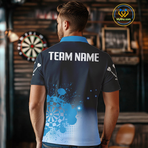 Custom Black And Blue Splatter Dartboard Dart Polo Shirts For Men, Dart Team Shirt NYN0267
