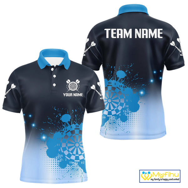 Custom Black And Blue Splatter Dartboard Dart Polo Shirts For Men, Dart Team Shirt NYN0267