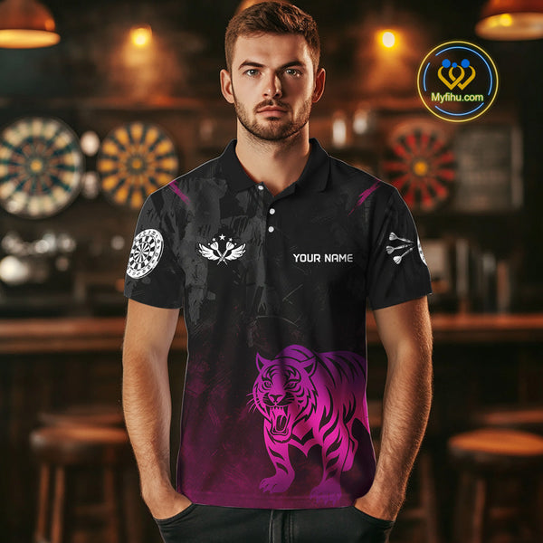 Custom Black And Purple Pink Tiger Dart Polo Team Shirts For Men, Tiger Dart Jerseys NYN0278