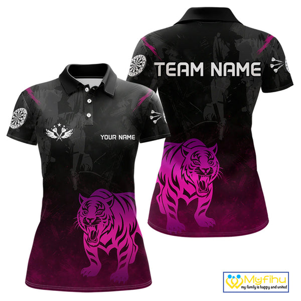 Custom Black And Purple Pink Tiger Dart Polo Team Shirts For Women, Tiger Dart Jerseys NYN0278