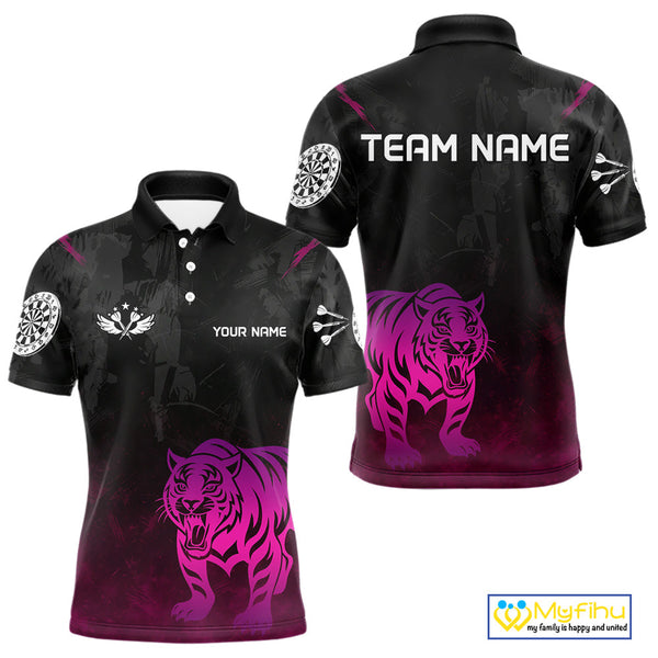 Custom Black And Purple Pink Tiger Dart Polo Team Shirts For Men, Tiger Dart Jerseys NYN0278