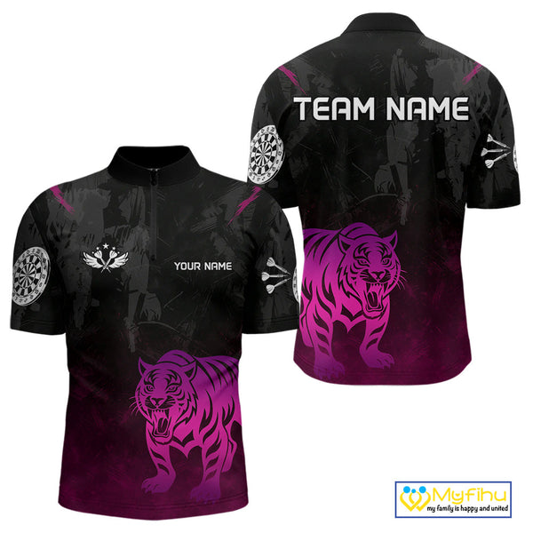 Custom Black And Purple Pink Tiger Dart Quarter-Zip Team Shirts For Men, Tiger Dart Jerseys NYN0278