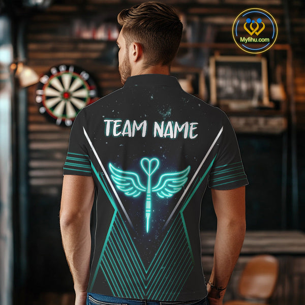 Custom Black And Blue Dart Wings Dart Polo Shirt For Men, Dart League Shirt NYN0555