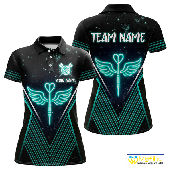 Custom Black And Blue Dart Wings Dart Polo Shirt For Women, Dart League Shirt NYN0555