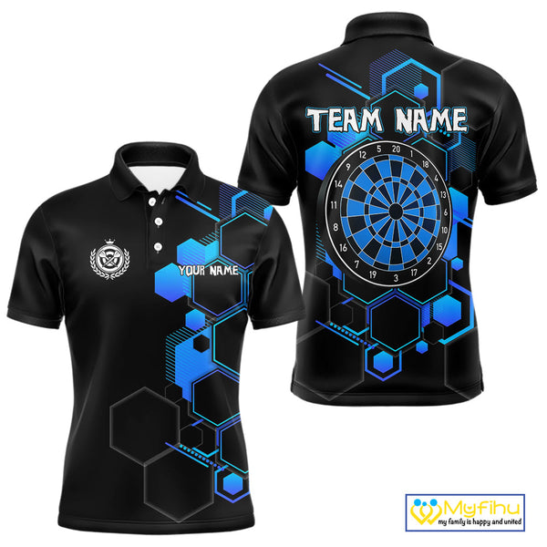 Custom Black And Blue Dartboard Jerseys, Dart Team Polo Shirt For Men NYN0559