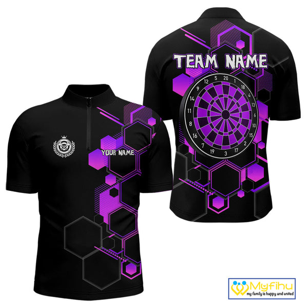 Custom Black And Purple Dartboard Jerseys, Dart Team Quarter-Zip Shirt For Men NYN0560