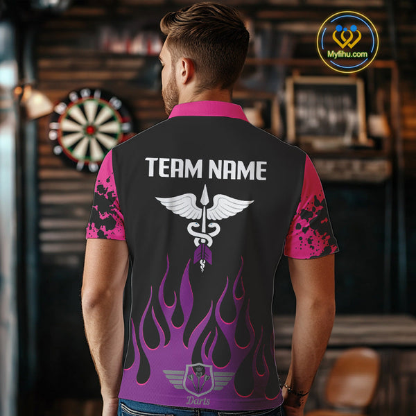 Custom Purple And Pink Flame Dart Wings Dart Polo Shirt For Men, Dart Jersey NYN0565