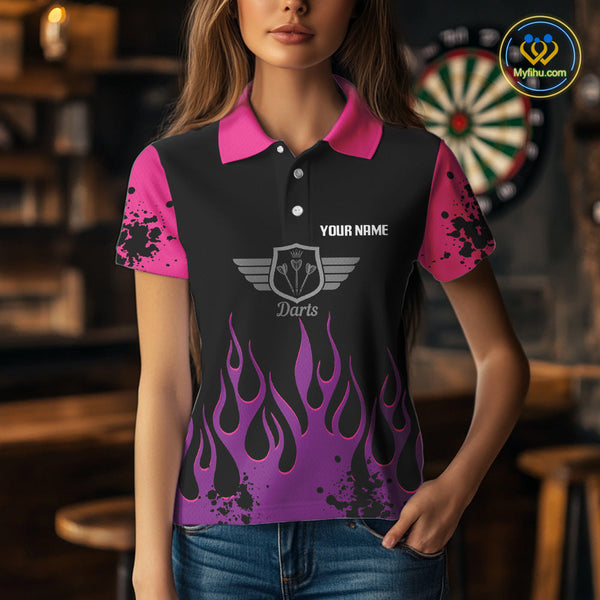 Custom Purple And Pink Flame Dart Wings Dart Polo Shirt For Women, Dart Jersey NYN0565