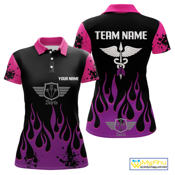 Custom Purple And Pink Flame Dart Wings Dart Polo Shirt For Women, Dart Jersey NYN0565