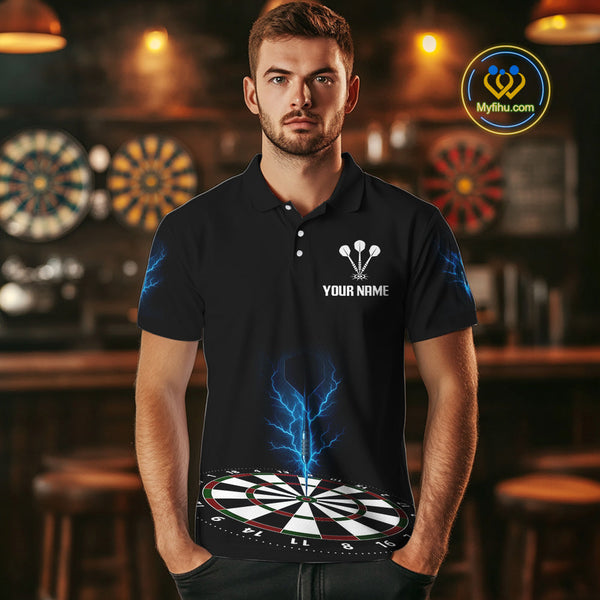 Custom Blue Thunder Lightning Darts Team Polo Shirts For Men, Dart Jersey NYN0301