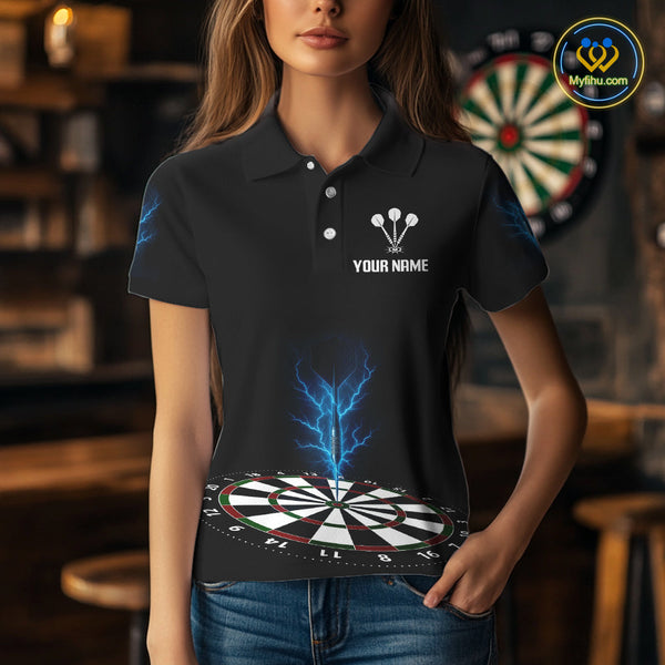 Custom Blue Thunder Lightning Darts Team Polo Shirts For Women, Dart Jersey NYN0301