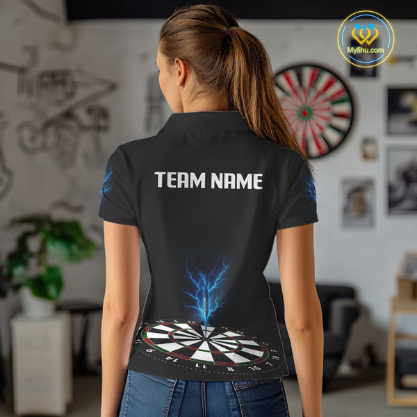 Custom Blue Thunder Lightning Darts Team Polo Shirts For Women, Dart Jersey NYN0301