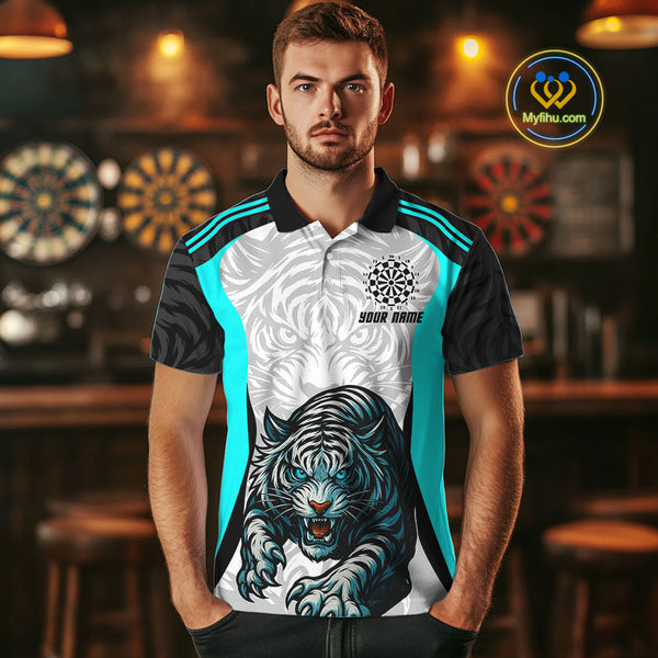 Custom  Blue Tiger Dart Team Men Polo Shirts, Tiger Dart League Shirt NYN0307