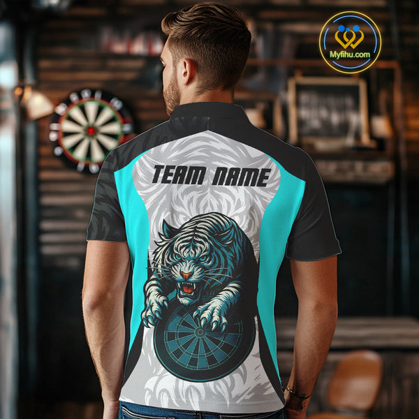 Custom  Blue Tiger Dart Team Men Polo Shirts, Tiger Dart League Shirt NYN0307