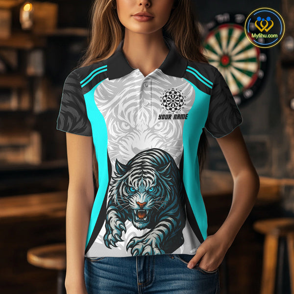 Custom  Blue Tiger Dart Team Women Polo Shirts, Tiger Dart League Shirt NYN0307