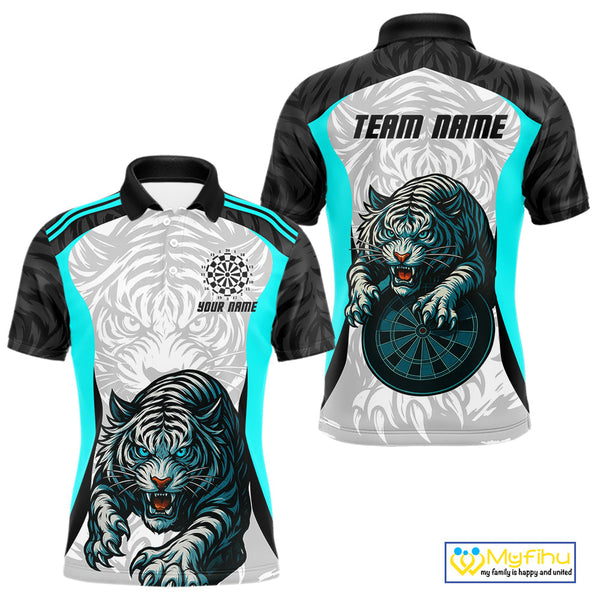 Custom  Blue Tiger Dart Team Men Polo Shirts, Tiger Dart League Shirt NYN0307