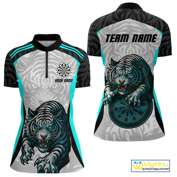 Custom  Blue Tiger Dart Team Women Quarter-Zip Shirts, Tiger Dart League Shirt NYN0307
