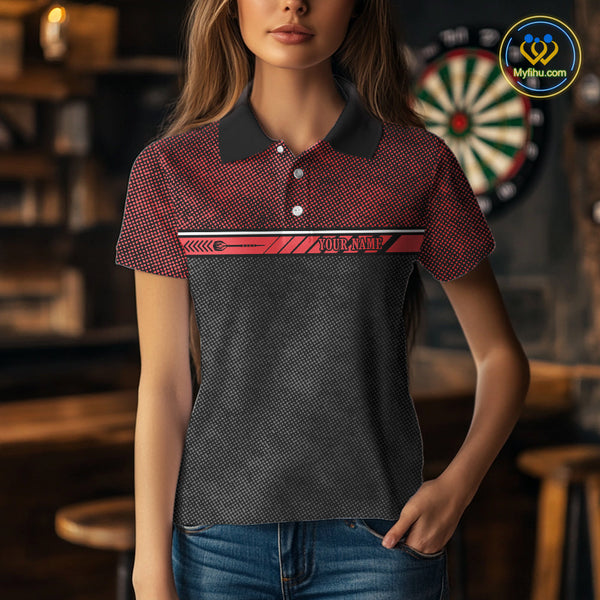 Custom Black And Red Flame Skull Dart Team Women Polo Shirts, Halloween Dart Outfit NYN0314