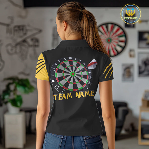 Custom Black And Yellow Panther Dart Team Women Polo Shirts, Panther Dart Jerseys NYN0323