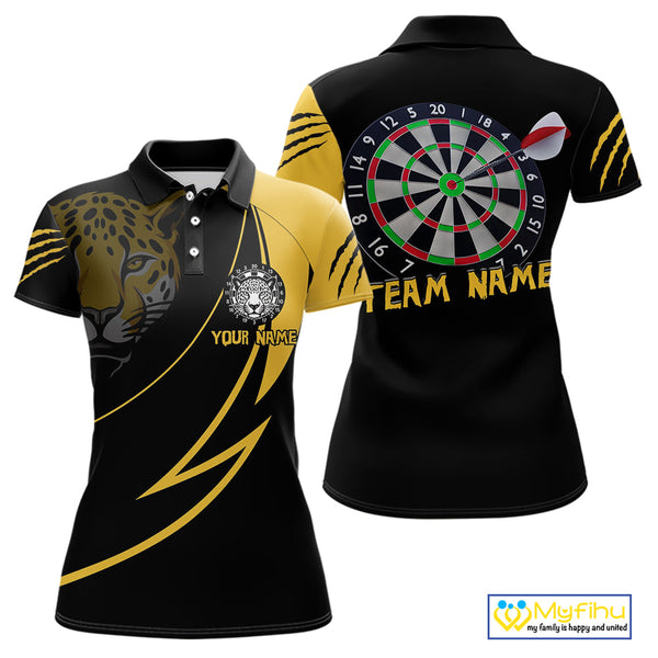 Custom Black And Yellow Panther Dart Team Women Polo Shirts, Panther Dart Jerseys NYN0323