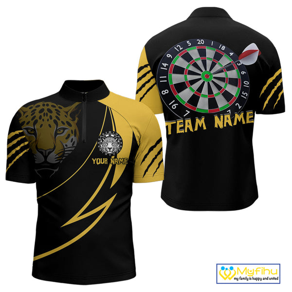 Custom Black And Yellow Panther Dart Team Men Quarter-Zip Shirts, Panther Dart Jerseys NYN0323