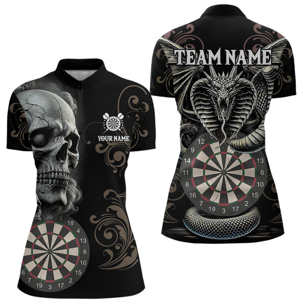 Custom Smoke Skull Dart Women Quarter-Zip Shirts, Dragon Dart Tournament Shirt NYN0012