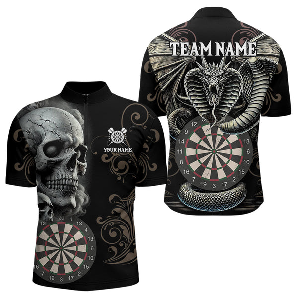 Custom Smoke Skull Dart Men Quarter-Zip Shirts, Dragon Dart Tournament Shirt, Team Uniform NYN0012