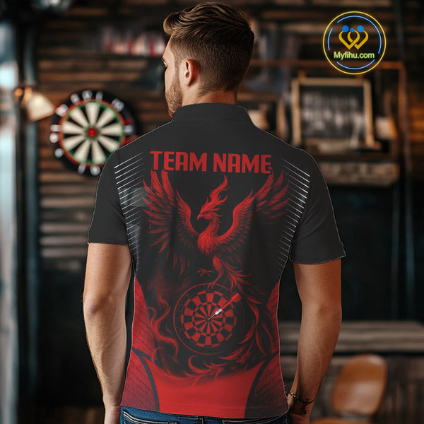 Custom Black And Red Phoenix Dart Team Men Polo Shirts, Dart League Shirt NYN0333