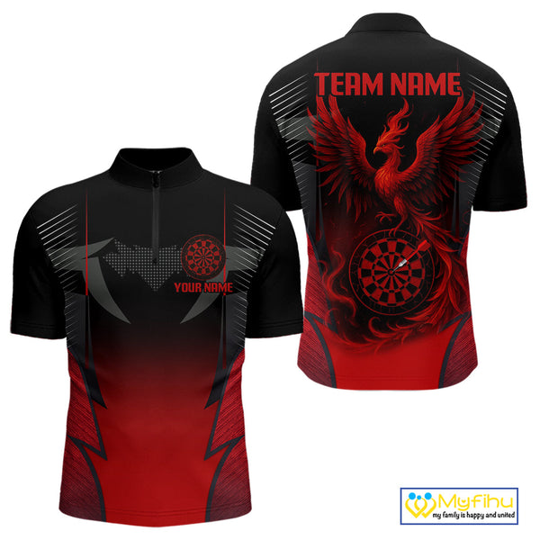 Custom Black And Red Phoenix Dart Team Men Quarter-Zip Shirts, Dart League Shirt NYN0333