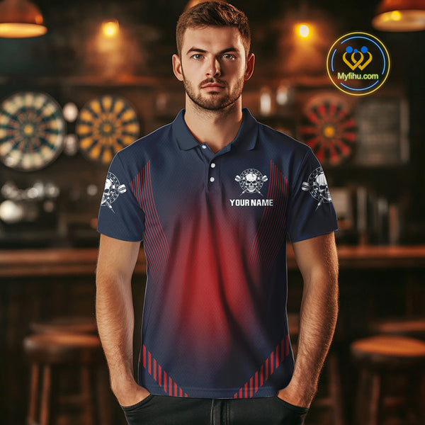 Custom Blue Red Raven And Skull Dart Polo Shirts For Men, Halloween Dart Outfit NYN0347
