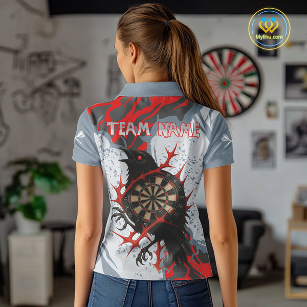 Custom Gray And Red Camo Raven Dart Polo Shirts For Women, Dart Team League Shirt NYN0349