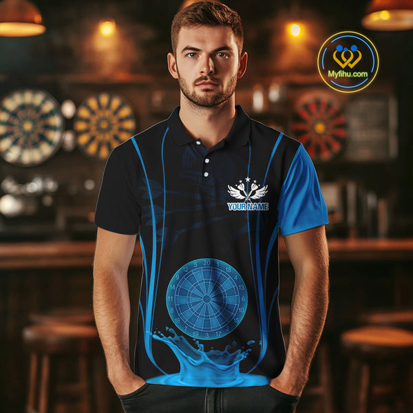 Custom Black And Blue Water Splash Dartboard Dart Team Men Polo Shirt, Dart Jerseys NYN0617