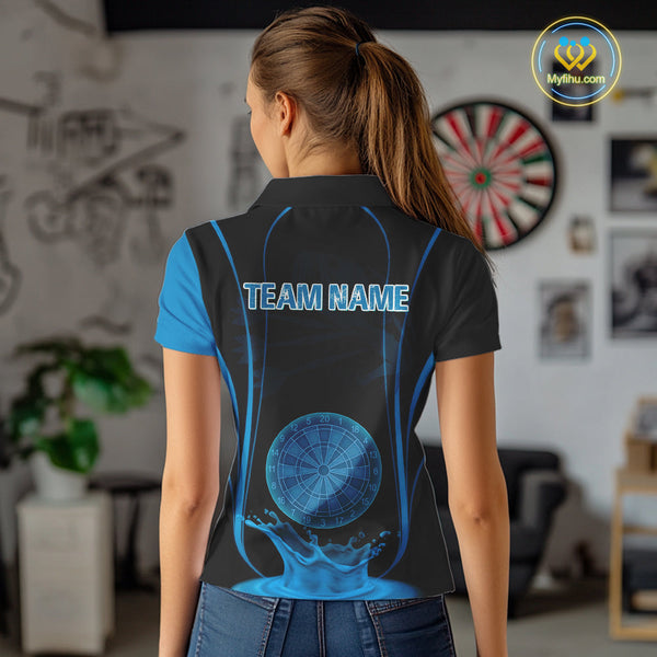 Custom Black And Blue Water Splash Dartboard Dart Team Women Polo Shirt, Dart Jerseys NYN0617