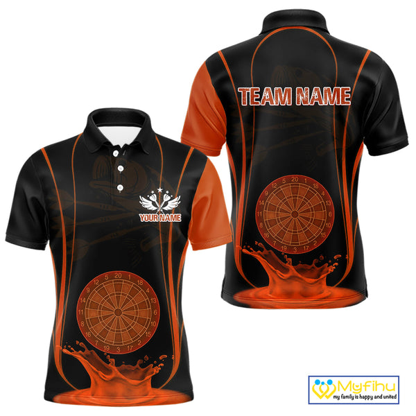 Custom Black And Orange Water Splash Dartboard Dart Team Men Polo Shirt, Dart Jerseys NYN0618