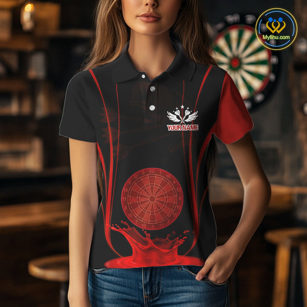 Custom Black And Red Water Splash Dartboard Dart Team Women Polo Shirt, Dart Jerseys NYN0619