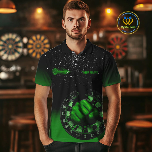 Custom Black And Green Dart Punch Dart Team Men Polo Shirts, Dart Jerseys NYN0368