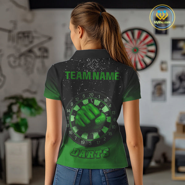 Custom Black And Green Dart Punch Dart Team Women Polo Shirts, Dart Jerseys NYN0368