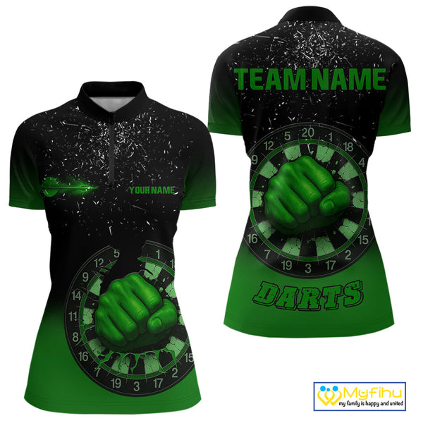 Custom Black And Green Dart Punch Dart Team Women Quarter-Zip Shirts, Dart Jerseys NYN0368