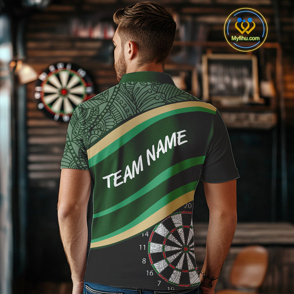 Custom Green Tribal Dart Team Men Polo Shirts, Tribal Dart Jerseys NYN0371