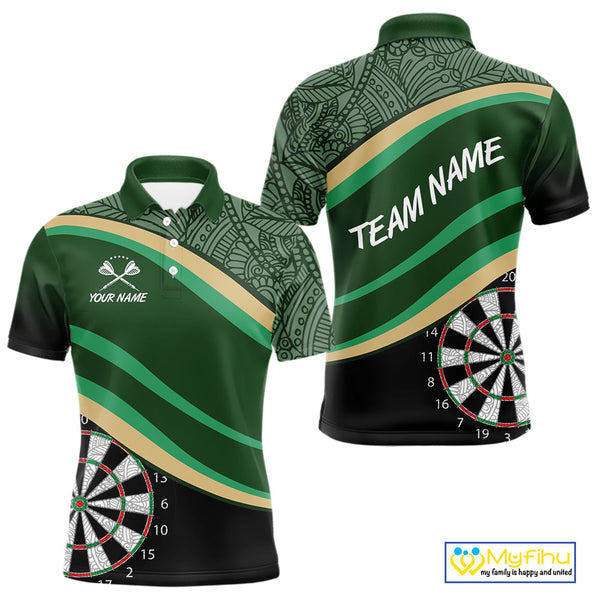Custom Green Tribal Dart Team Men Polo Shirts, Tribal Dart Jerseys NYN0371