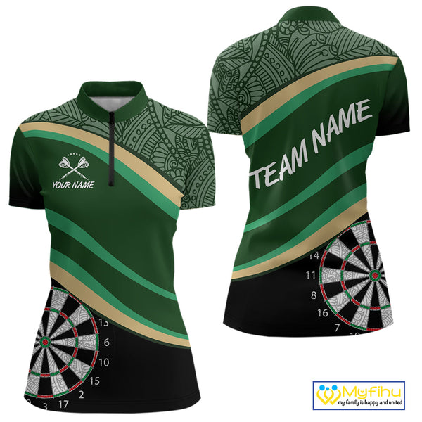 Custom Green Tribal Dart Team Women Quarter-Zip Shirts, Tribal Dart Jerseys NYN0371