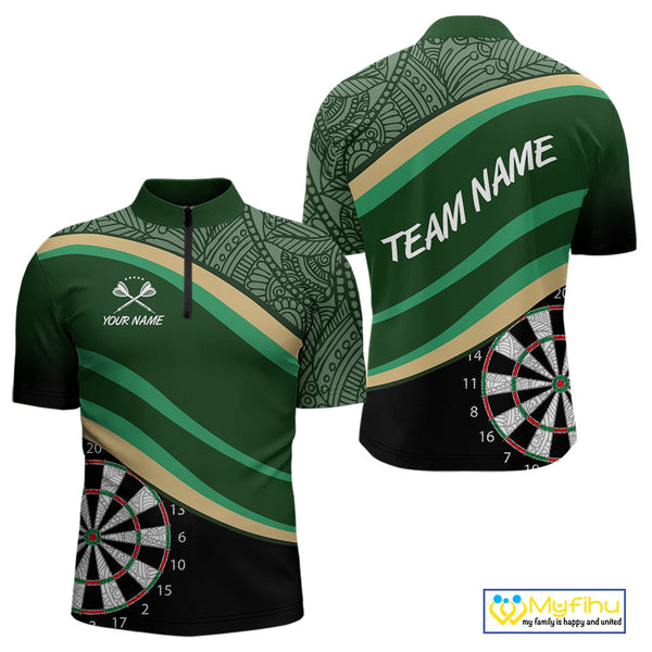 Custom Green Tribal Dart Team Men Quarter-Zip Shirts, Tribal Dart Jerseys NYN0371