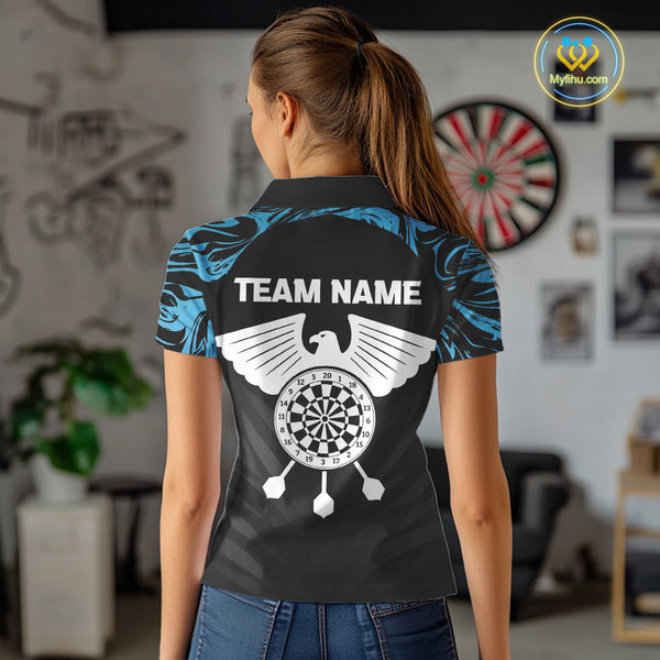 Custom Black And Blue Camo Eagle Dartboard Dart Women Polo Shirts, Dart Team League Shirt NYN0379