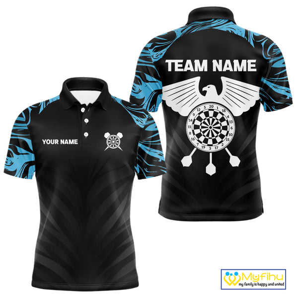 Custom Black And Blue Camo Eagle Dartboard Dart Polo Shirts For Men, Dart Team League Shirt NYN0379
